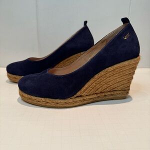 Viscata Barcelona Navy Blue Suede Espadrille Wedge Shoes EU 39/ US 8